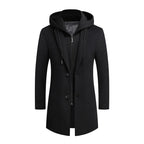 Julian's Menswear Men's Wool Overcoat with Detachable Hood