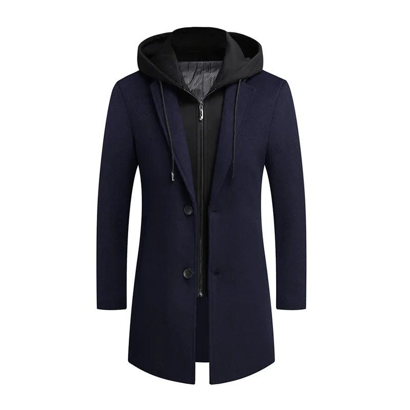 Julian's Menswear Men's Wool Overcoat with Detachable Hood
