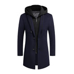 Julian's Menswear Men's Wool Overcoat with Detachable Hood