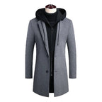 Julian's Menswear Men's Wool Overcoat with Detachable Hood