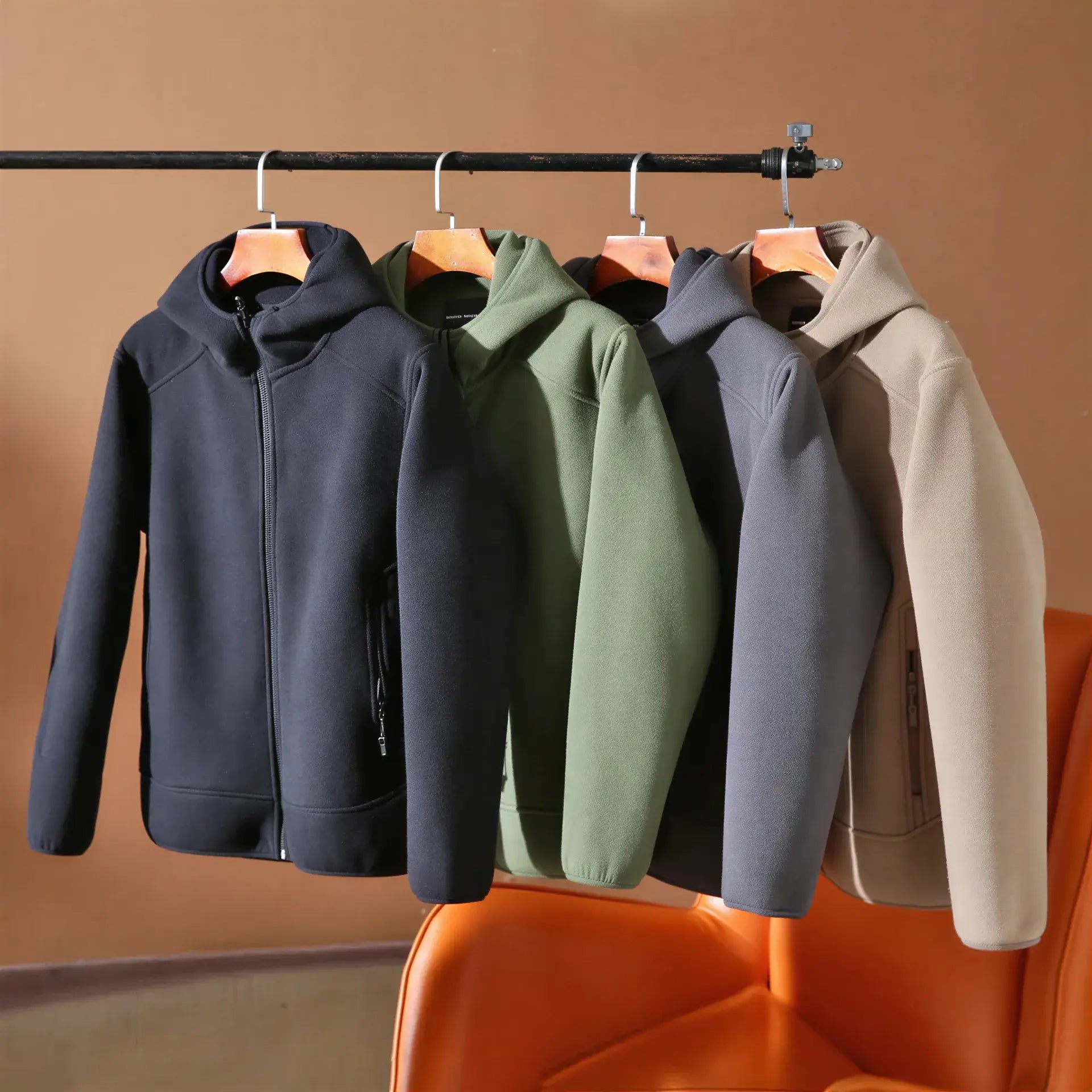 Julian's Menswear Men's Hooded Polar Fleece V-Neck Winter Jacket - Warm & Stylish