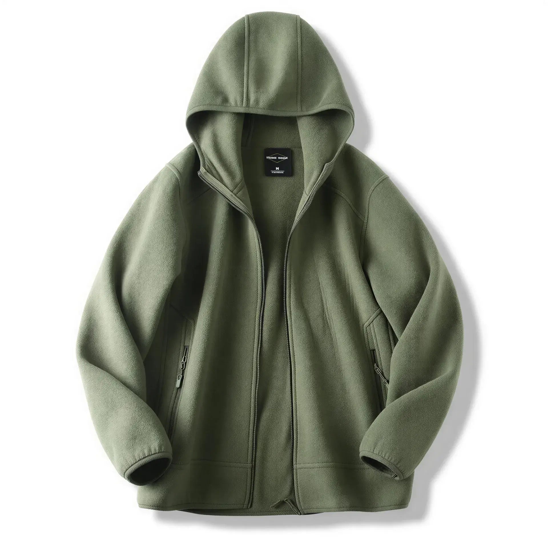 Julian's Menswear M Army Green Men's Hooded Polar Fleece V-Neck Winter Jacket - Warm & Stylish