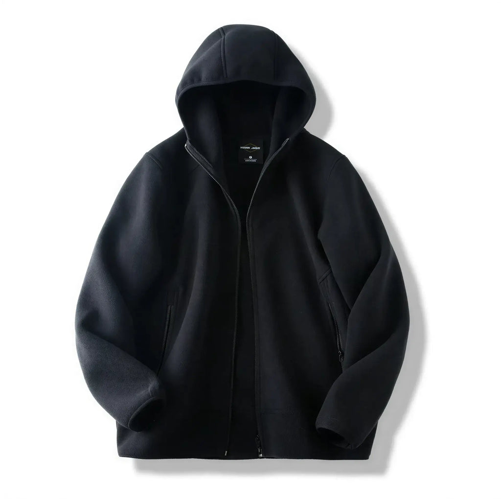 Julian's Menswear Men's Hooded Polar Fleece V-Neck Winter Jacket - Warm & Stylish