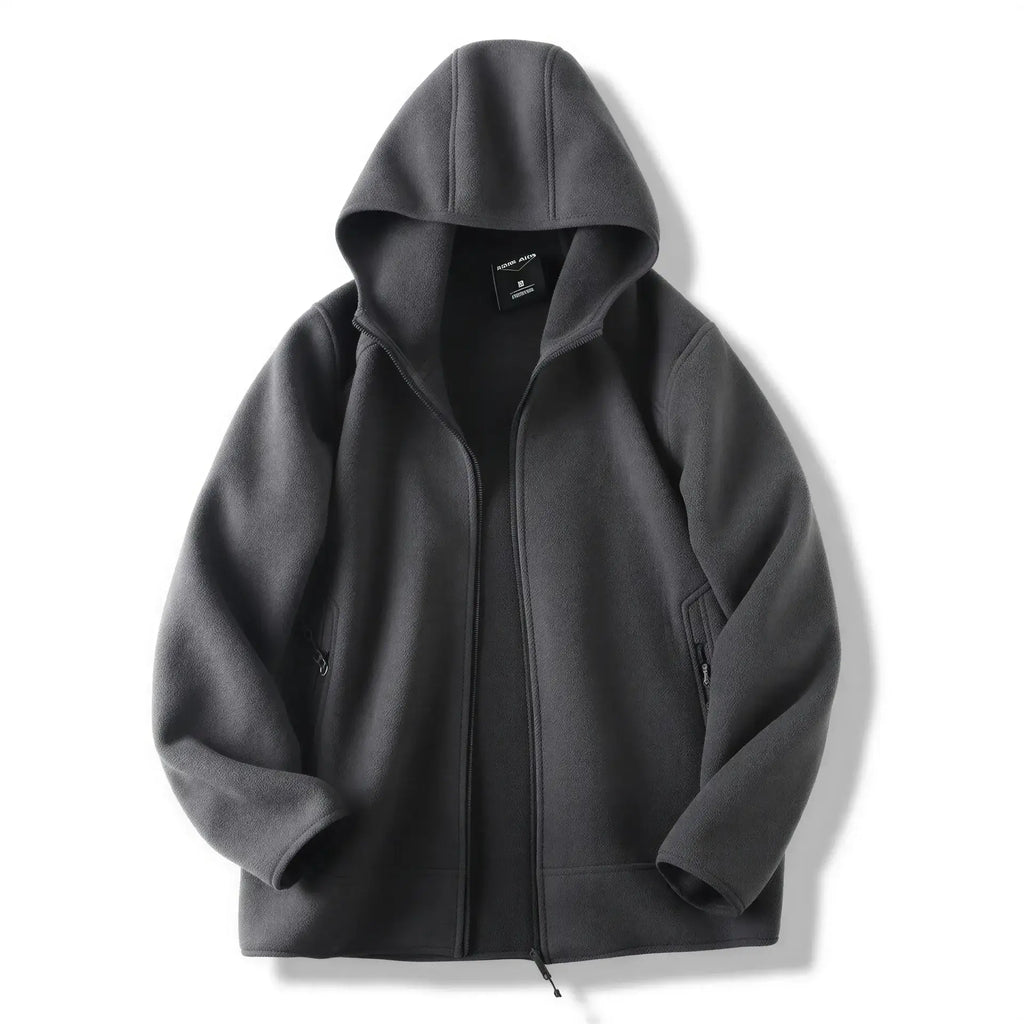 Julian's Menswear M Army Green Men's Hooded Polar Fleece V-Neck Winter Jacket - Warm & Stylish