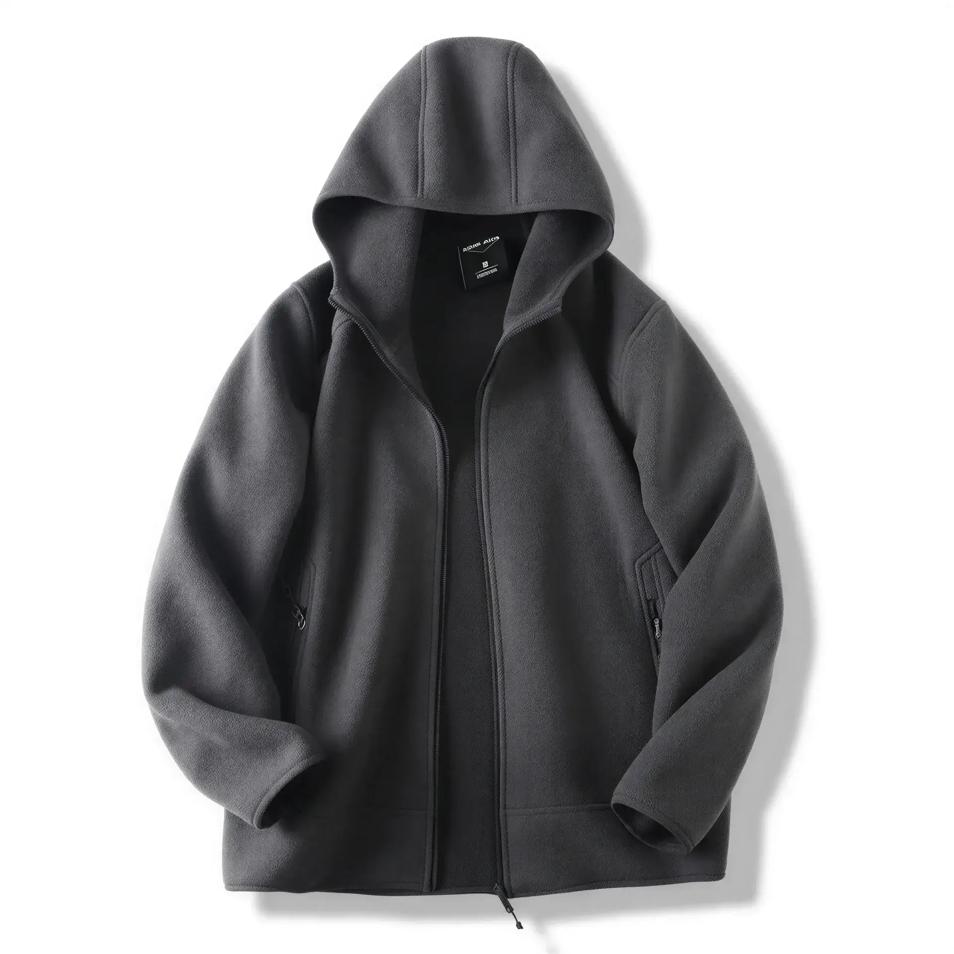 Julian's Menswear M Army Green Men's Hooded Polar Fleece V-Neck Winter Jacket - Warm & Stylish