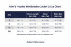 Men's Hooded Windbreaker Jacket | Size Chart | Julian's Menswear