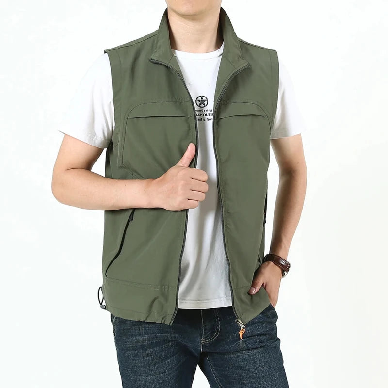 Julian's Menswear M Army Green Men's Casual Softshell Safari Vest