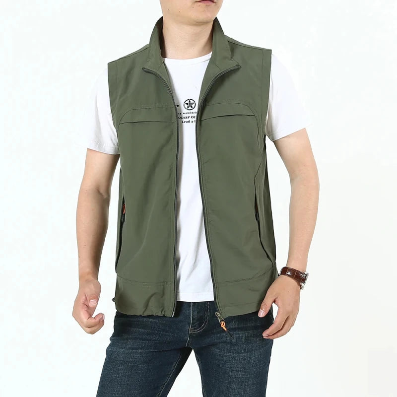 Julian's Menswear M Army Green Men's Casual Softshell Safari Vest