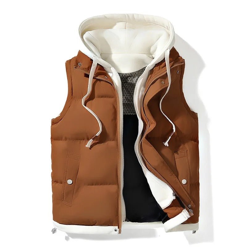 Julian's Menswear M White Men's Colorblock Hooded Puffer Vest - Two-Piece Winter Outerwear