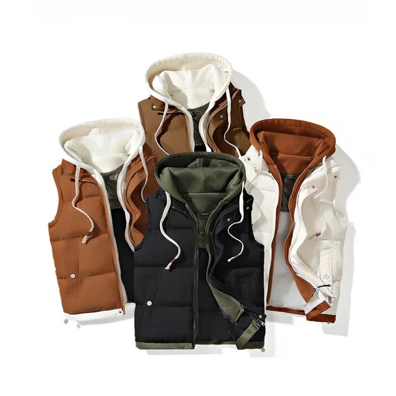 Julian's Menswear M White Men's Colorblock Hooded Puffer Vest - Two-Piece Winter Outerwear