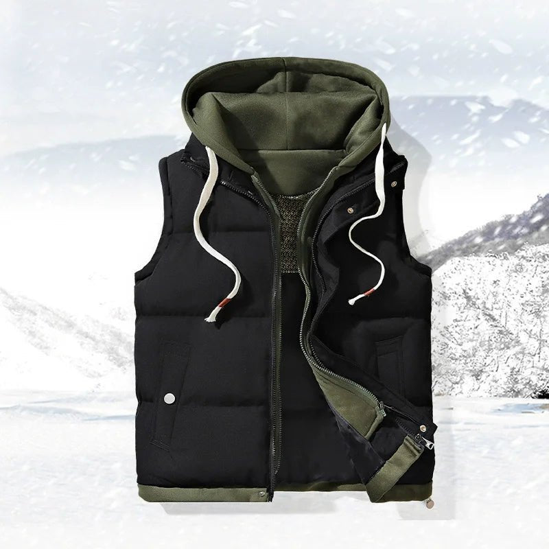Julian's Menswear Men's Colorblock Hooded Puffer Vest - Two-Piece Winter Outerwear