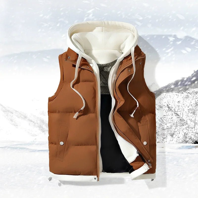 Julian's Menswear Men's Colorblock Hooded Puffer Vest - Two-Piece Winter Outerwear