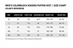Julian's Menswear | White Men's Colorblock Hooded Puffer Vest | Size Chart