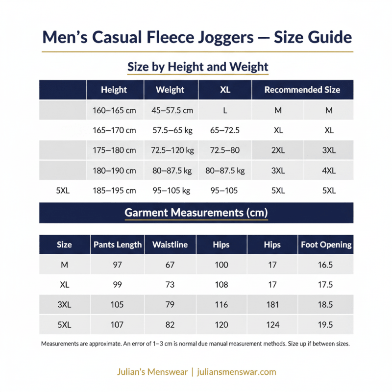 Men's Casual Fleece Joggers Size Chart - Large