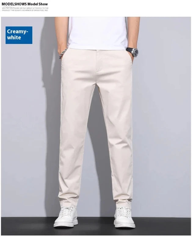 Julian's Menswear Men's Casual Slim Straight Pants - Lightweight Cotton Blend