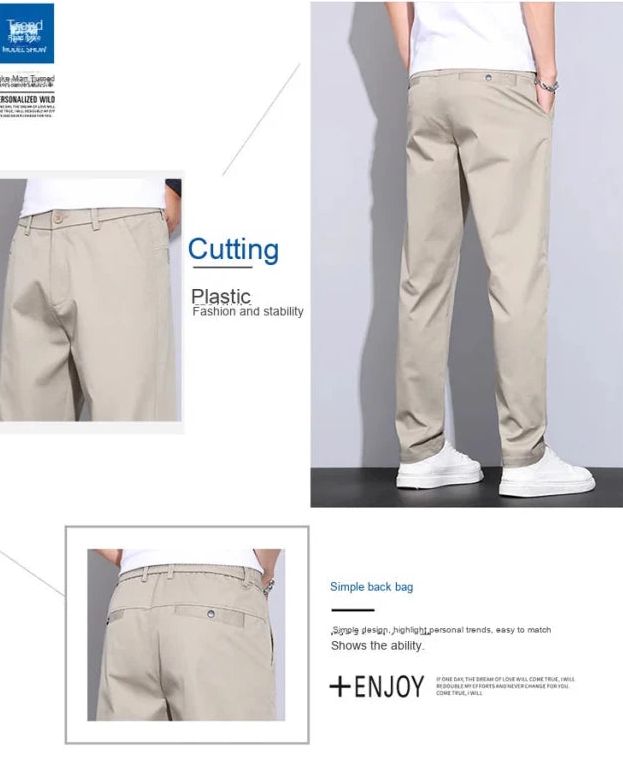Julian's Menswear Men's Casual Slim Straight Pants - Lightweight Cotton Blend