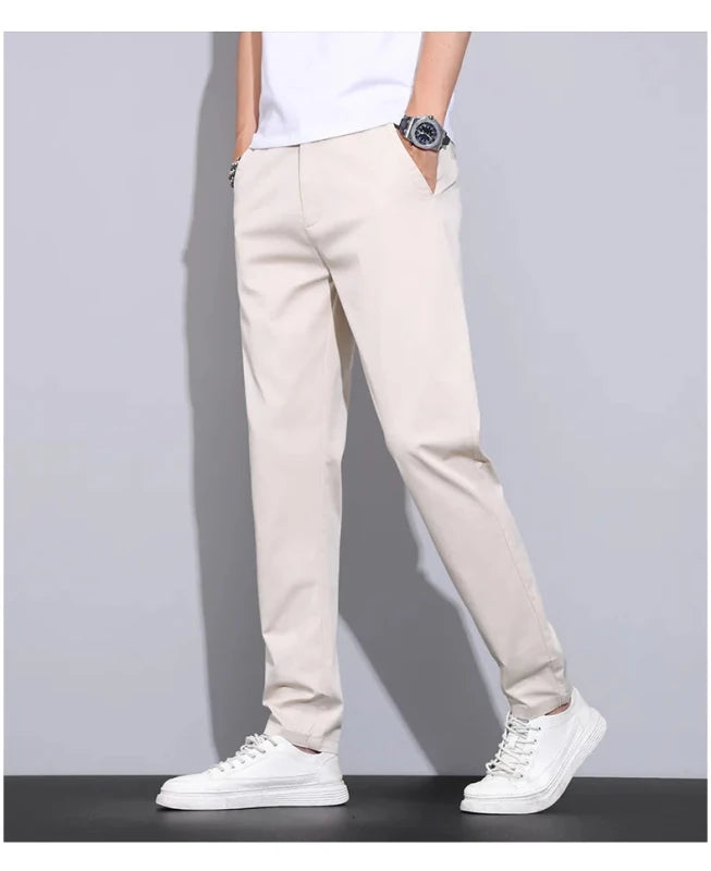 Julian's Menswear Men's Casual Slim Straight Pants - Lightweight Cotton Blend