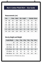 Men's Cotton Plaid Shirt Size Chart