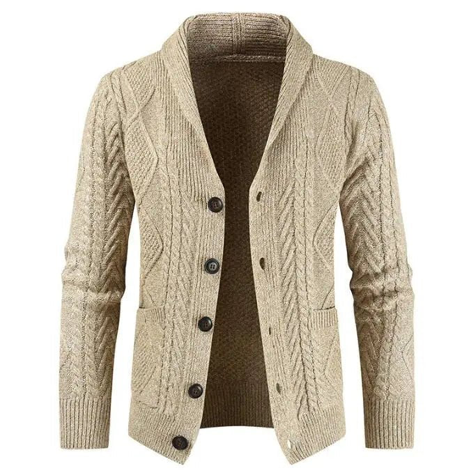 Julian's Menswear Men's Cable Knit Button Down V-Neck Cardigan - Cozy Sweater for Cold Weather