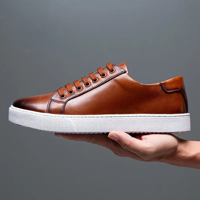 Julian's Menswear Brown 38 Men's Leather Sneakers — Stylish Hybrid Oxford Comfort Shoes