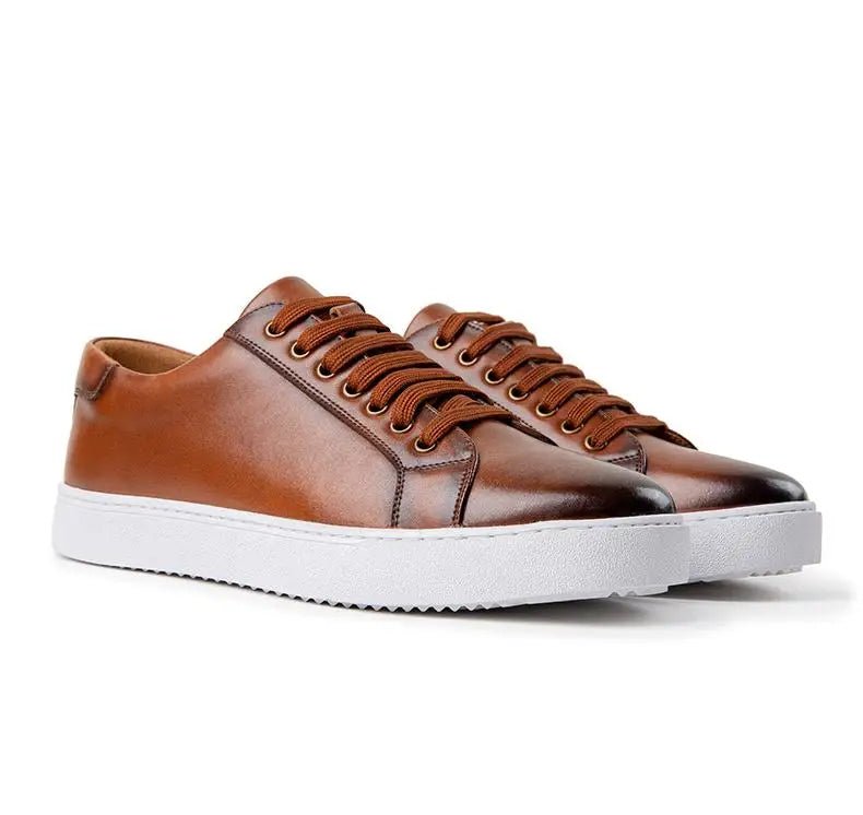 Julian's Menswear Brown 38 Men's Leather Sneakers — Stylish Hybrid Oxford Comfort Shoes