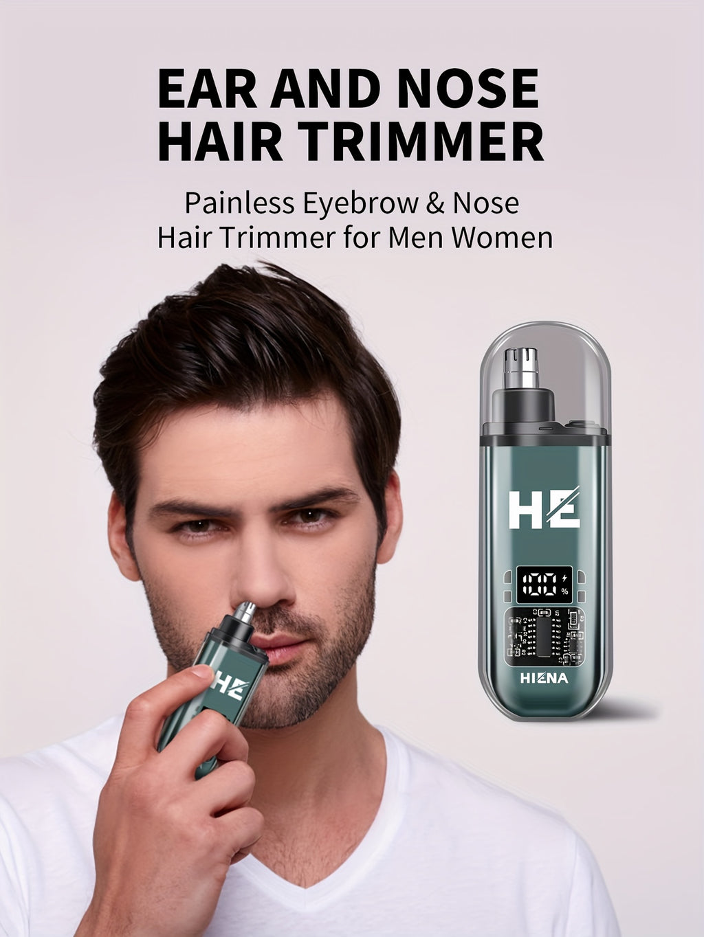 HIENA Portable Electric Nose Hair Trimmer with Digital Display - USB Rechargeable, Lithium Battery, Men's Grooming Tool