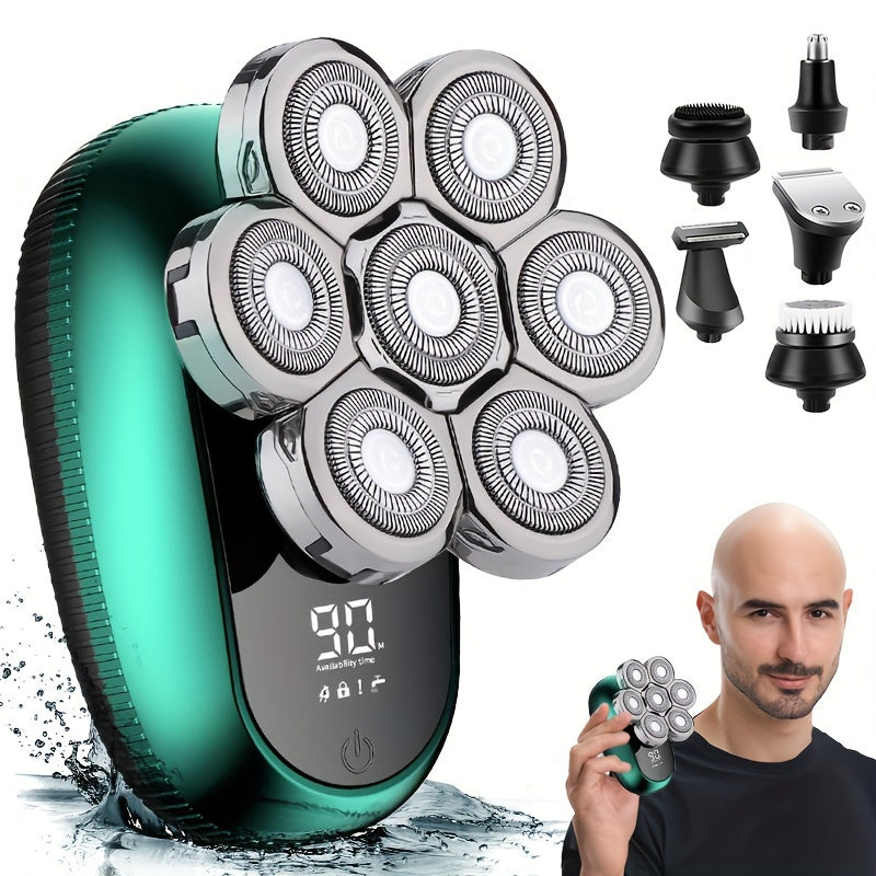 Supreme 7D Rotary Mens Grooming Kit - Advanced Shaver, Trimmer, Nose Hair Clipper, Facial Scraper, Cleansing Brush, USB Rechargeable, Bald Head Razor - Perfect Fathers Day Gift