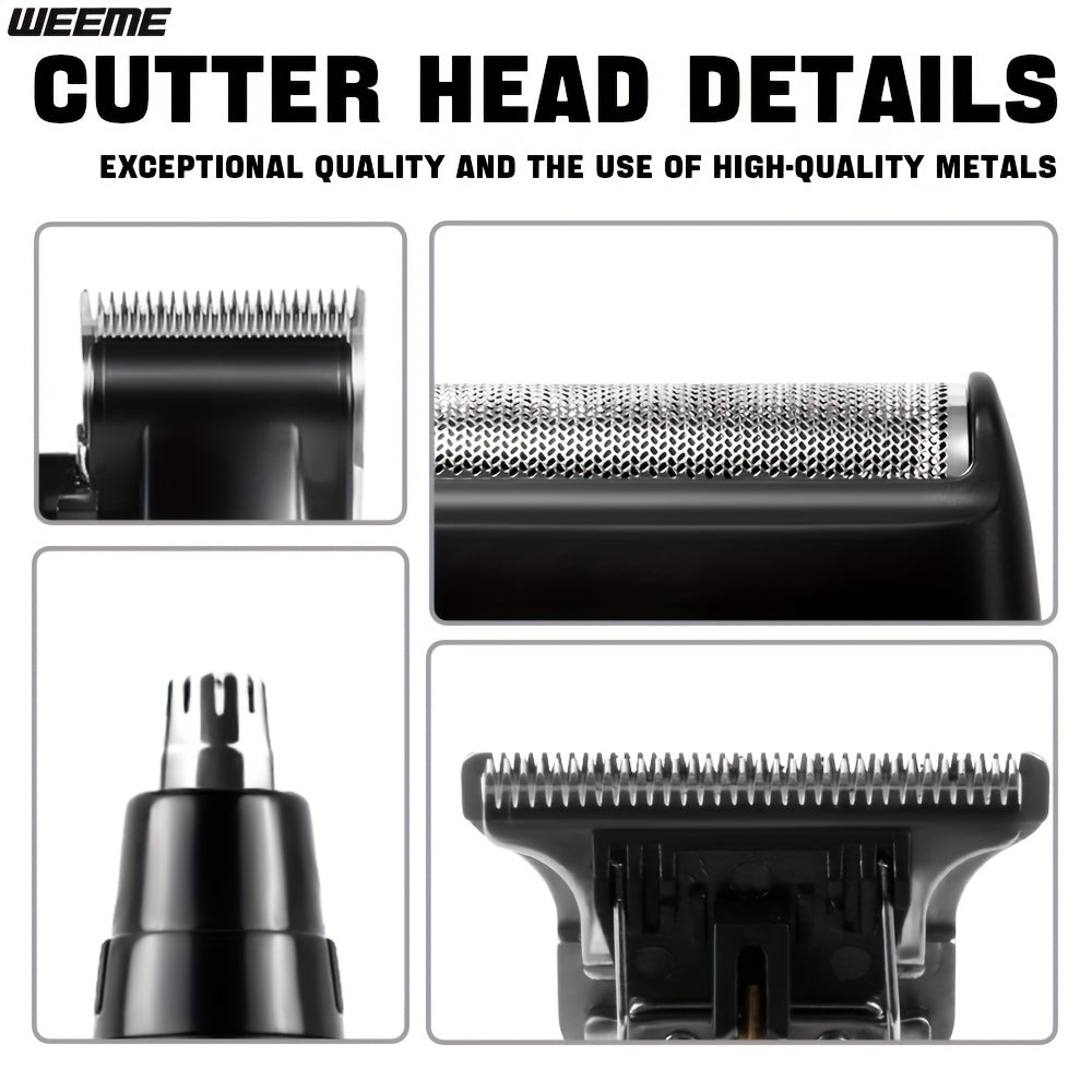 [Ideal Gift] WEEME 4pcs Men's Grooming Kit - Professional USB Rechargeable Hair Clipper Set With Nose Trimmer, Electric Shaver, Detail Trimmer, Ideal Father's Day Gift, Supports USB Charging, Includes 8Limit Combs, Perfect Fo