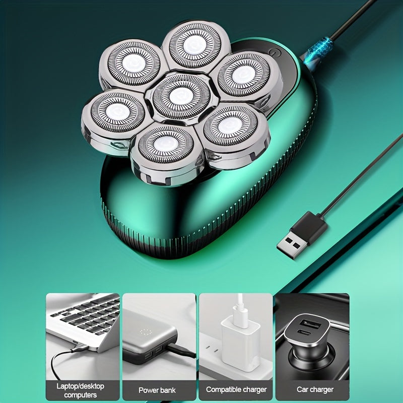 Supreme 7D Rotary Mens Grooming Kit - Advanced Shaver, Trimmer, Nose Hair Clipper, Facial Scraper, Cleansing Brush, USB Rechargeable, Bald Head Razor - Perfect Fathers Day Gift