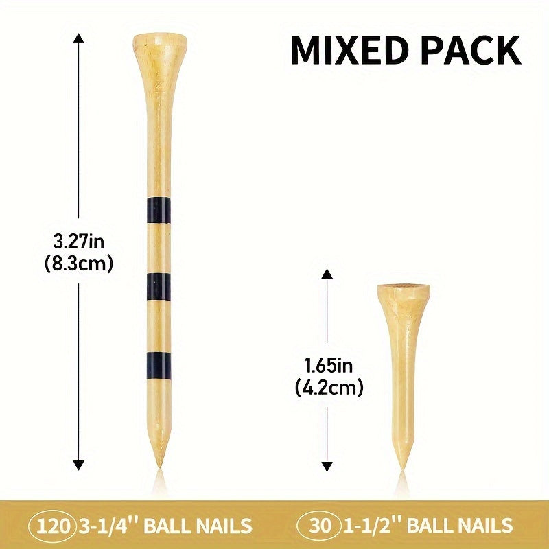 150pcs Striped Bamboo Golf Tees, Reusable Durable Reduce Friction And Side Spinning Golf Tees, Outdoor Golf Accessories