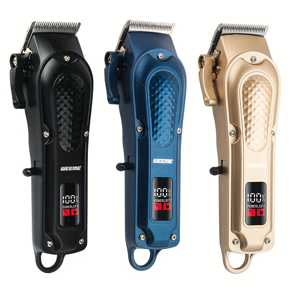 WEEME Professional Hair Clippers Set, 4-Position Limiting Comb, LCD Display, USB Rechargeable, 36V Voltage, 1500mAh Battery, Black/Blue/Golden Options, Men's Grooming Tool