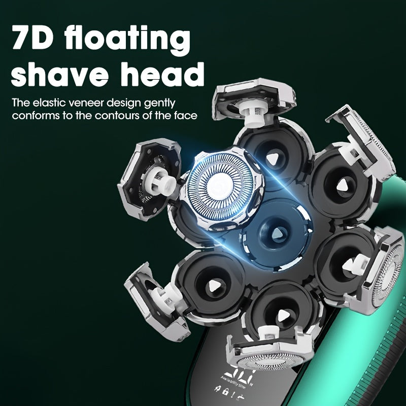 Supreme 7D Rotary Mens Grooming Kit - Advanced Shaver, Trimmer, Nose Hair Clipper, Facial Scraper, Cleansing Brush, USB Rechargeable, Bald Head Razor - Perfect Fathers Day Gift