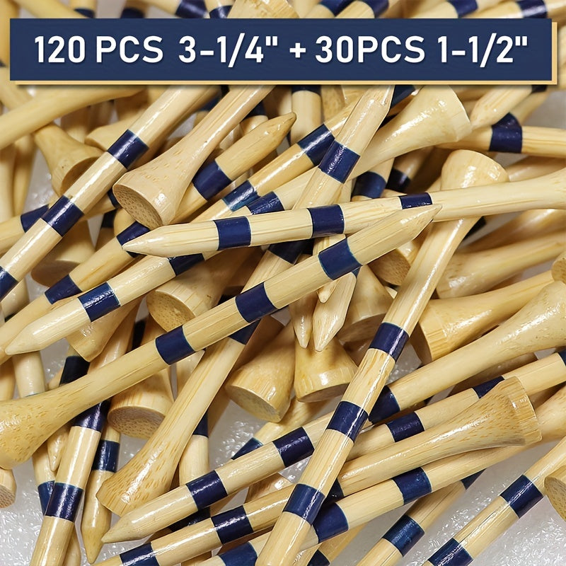 150pcs Striped Bamboo Golf Tees, Reusable Durable Reduce Friction And Side Spinning Golf Tees, Outdoor Golf Accessories
