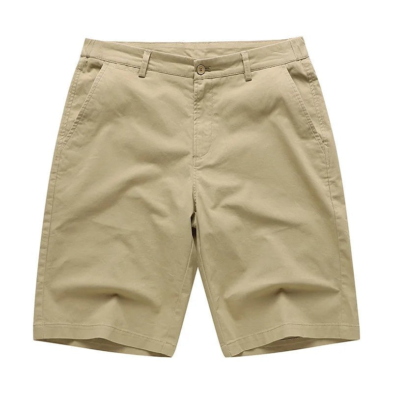 Julian's Menswear # Khaki Men's Casual Stretch Bermuda Shorts - Versatile Smart-Casual Look