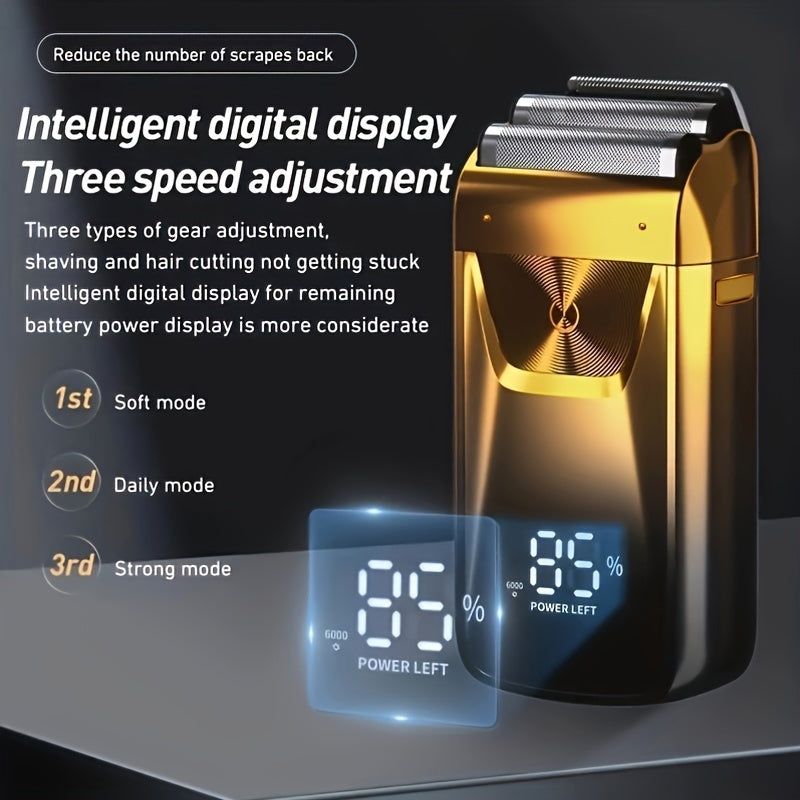 MIGUAN 2-in-1 Sleek Golden Electric Foil & Bald Shaver - Dual-Head Razor with Popup Beard Trimmer, Rechargeable Lithium Battery, Adjustable Speed Settings, USB Charging - Ideal for Precision Haircuts, Men's Grooming Tool