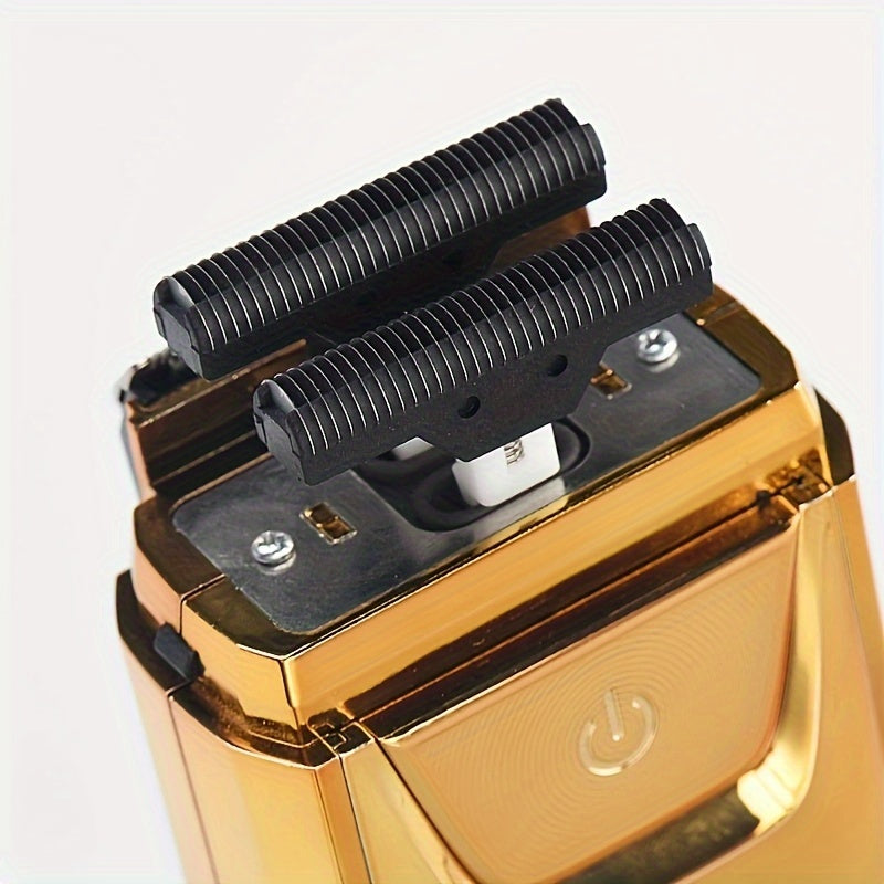 MIGUAN 2-in-1 Sleek Golden Electric Foil & Bald Shaver - Dual-Head Razor with Popup Beard Trimmer, Rechargeable Lithium Battery, Adjustable Speed Settings, USB Charging - Ideal for Precision Haircuts, Men's Grooming Tool