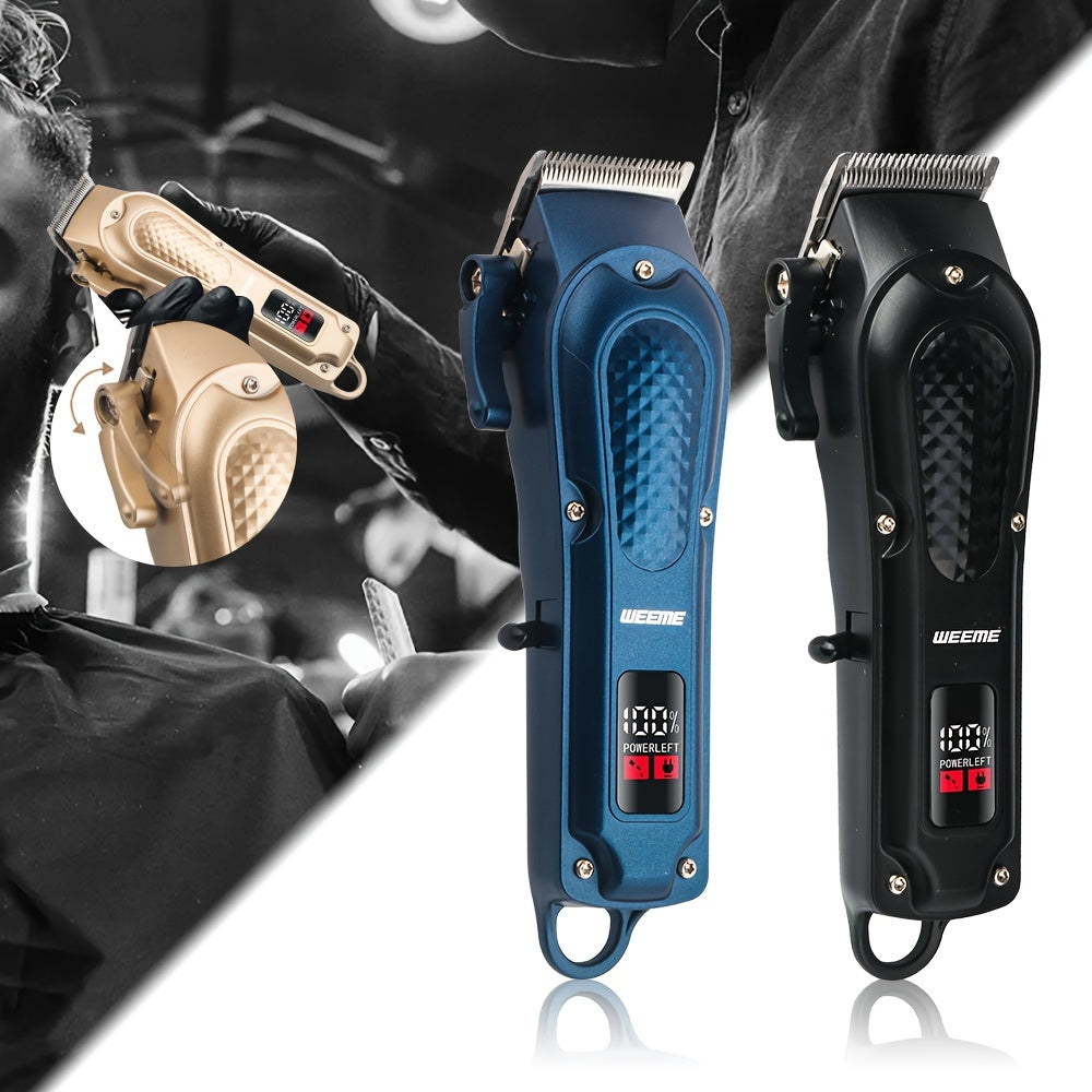 WEEME Professional Hair Clippers Set, 4-Position Limiting Comb, LCD Display, USB Rechargeable, 36V Voltage, 1500mAh Battery, Black/Blue/Golden Options, Men's Grooming Tool
