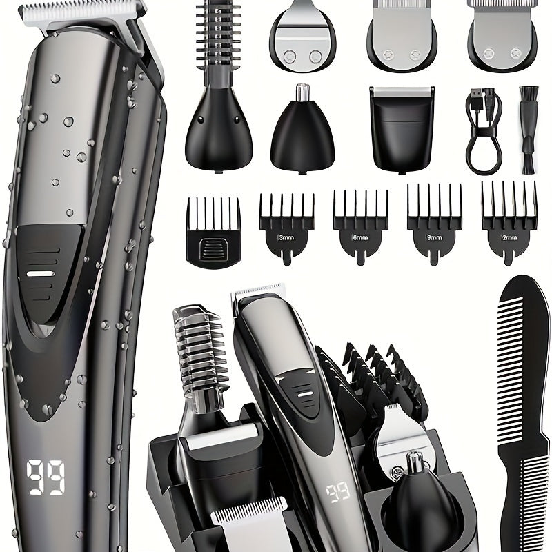 Beard Trimmer For Men SHPAVVER, 17-Pc Set Rechargeable Hair Clippers Kit With Safety Lock, Mens Grooming Kit For Hair Beard Body & Nose, Gifts For Men