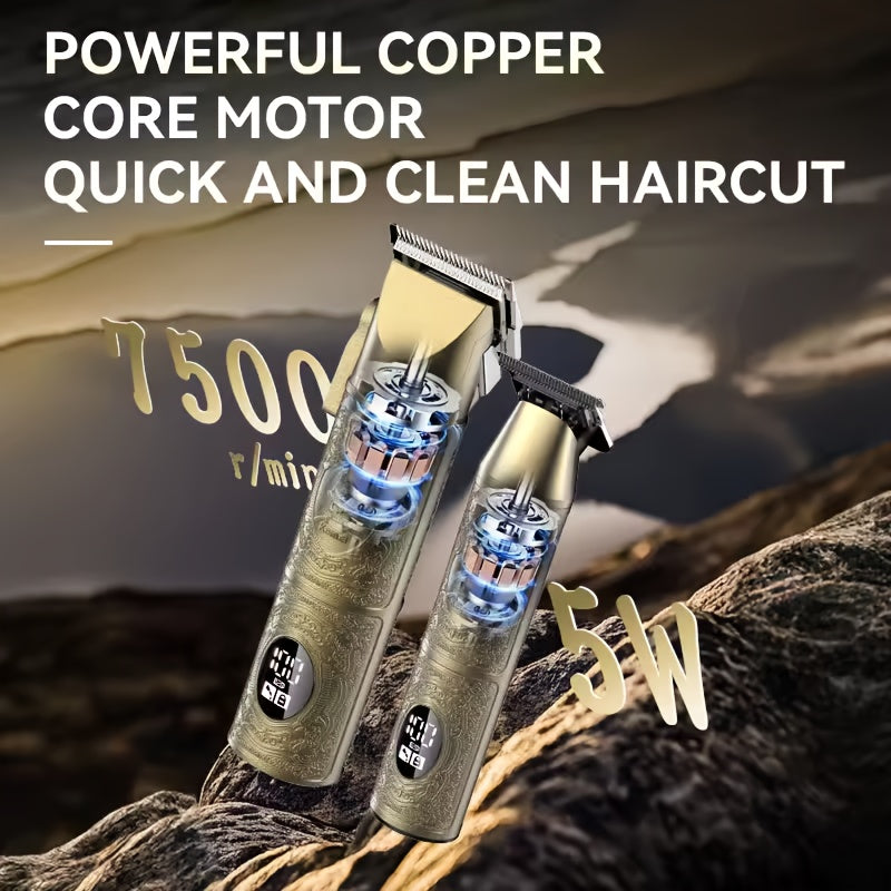 Kemei 3 Pcs/1 Set Men's Professional Cordless Barber And Beard Trimmer Set Men's Grooming Set LED Display Perfect Holiday Gift For Home, Hair Salon