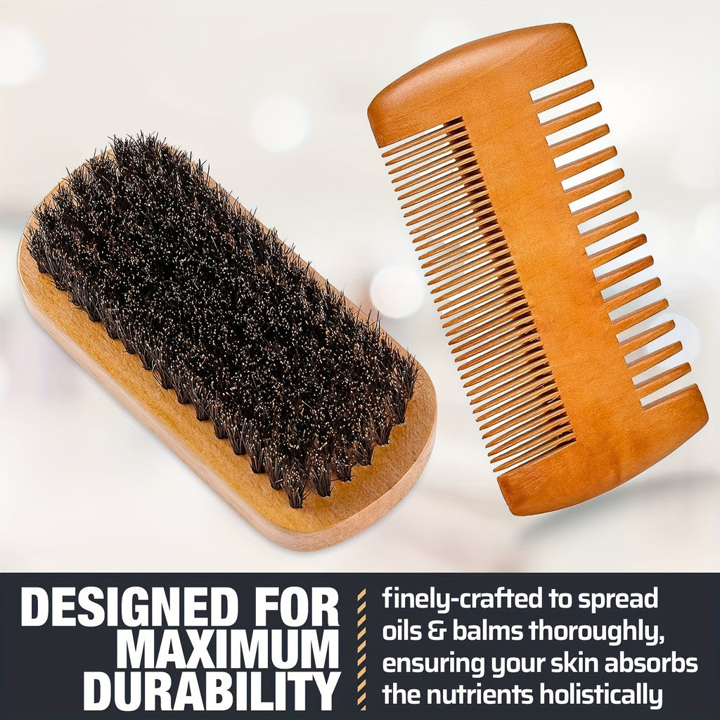 Wooden Beard and Comb Set for Men - Perfect for Beards Head Hair and Mustaches Men's Grooming Kit for Styling, contain Wooden Comb, Beard Brush, Small Scissors & More for Better Hair Care, Father's Day, Christmas, Halloween,