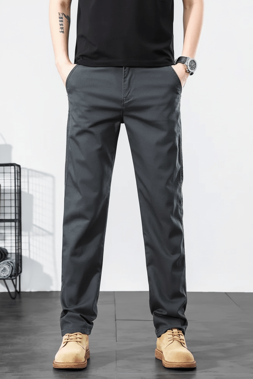 Julian's Menswear 28 Gray Versatile Men's Classic Stretch Chinos for Office, Weekend & Beyond