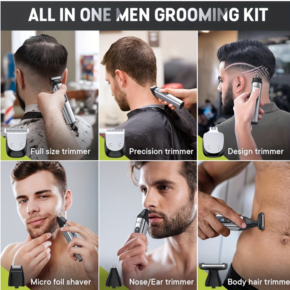 Men's Grooming Kit With Beard Trimmer, Hair Clipper, All-in-one Beard Grooming Set, Electric Shaver For Beard, Face, Nose, Body, And Groin, Perfect As A Gift For Men