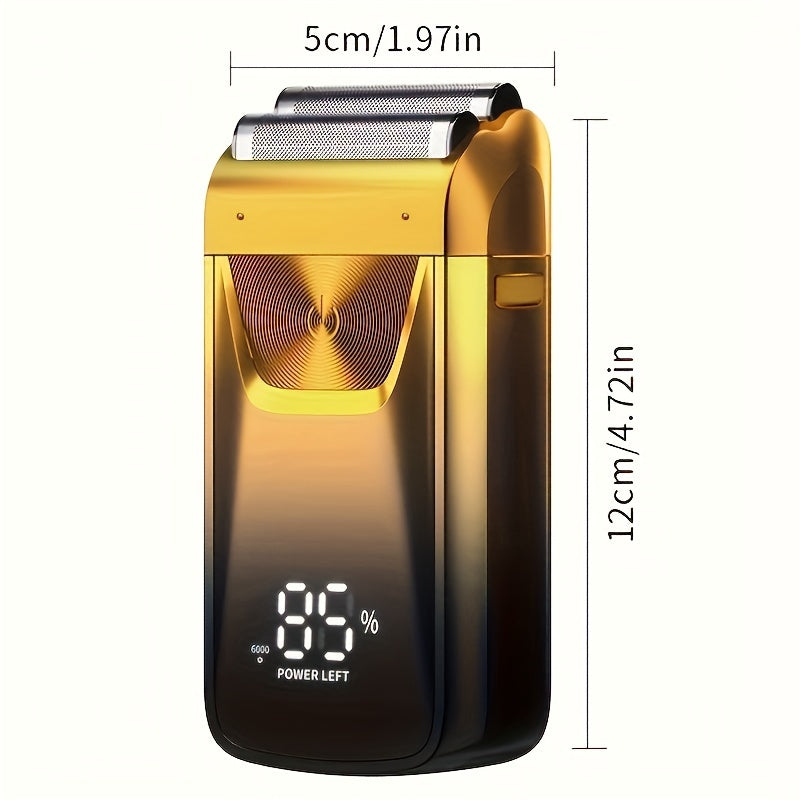 MIGUAN 2-in-1 Sleek Golden Electric Foil & Bald Shaver - Dual-Head Razor with Popup Beard Trimmer, Rechargeable Lithium Battery, Adjustable Speed Settings, USB Charging - Ideal for Precision Haircuts, Men's Grooming Tool