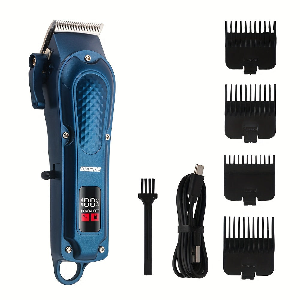 WEEME Professional Hair Clippers Set, 4-Position Limiting Comb, LCD Display, USB Rechargeable, 36V Voltage, 1500mAh Battery, Black/Blue/Golden Options, Men's Grooming Tool