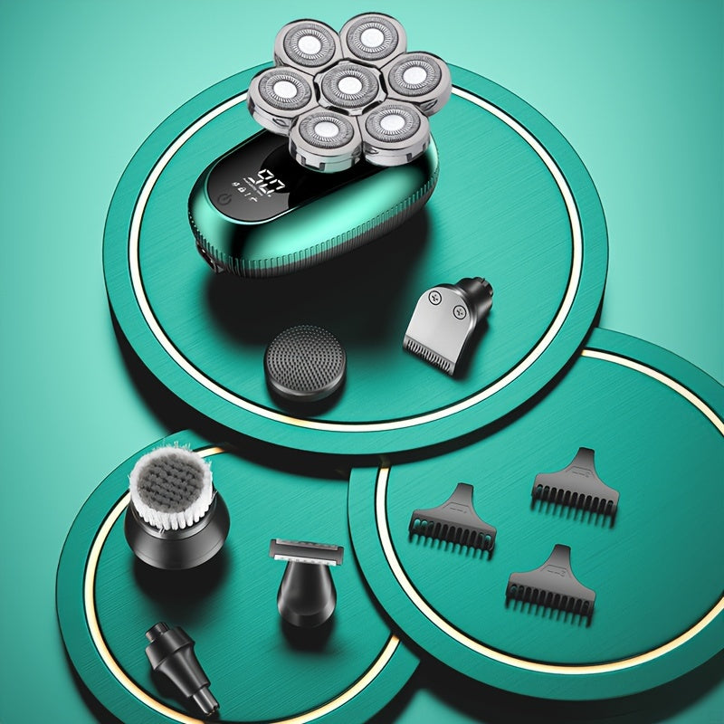 Supreme 7D Rotary Mens Grooming Kit - Advanced Shaver, Trimmer, Nose Hair Clipper, Facial Scraper, Cleansing Brush, USB Rechargeable, Bald Head Razor - Perfect Fathers Day Gift