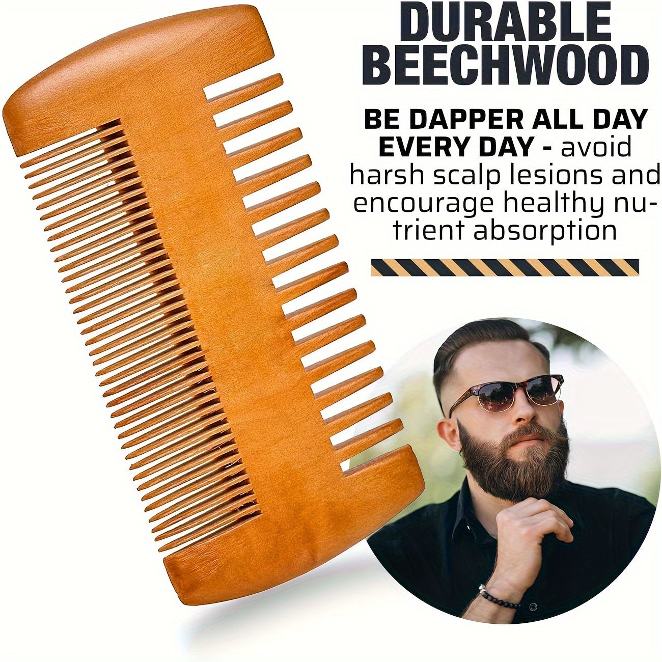 Wooden Beard and Comb Set for Men - Perfect for Beards Head Hair and Mustaches Men's Grooming Kit for Styling, contain Wooden Comb, Beard Brush, Small Scissors & More for Better Hair Care, Father's Day, Christmas, Halloween,