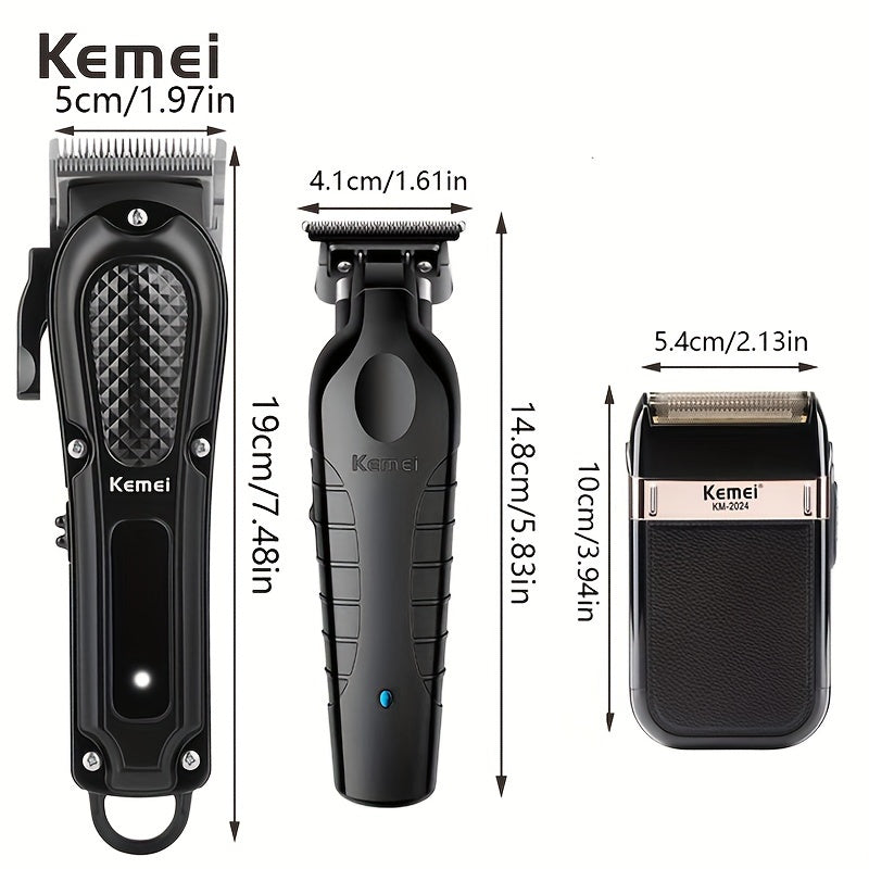Kemei Professional Men'S Grooming Kit Hair Clipper Beard Trimmer And Reciprocating Shaver Available In Single 2pcs Or 3pcs Set Suitable For Home And Salon Use Perfect Holiday Gift For Dad