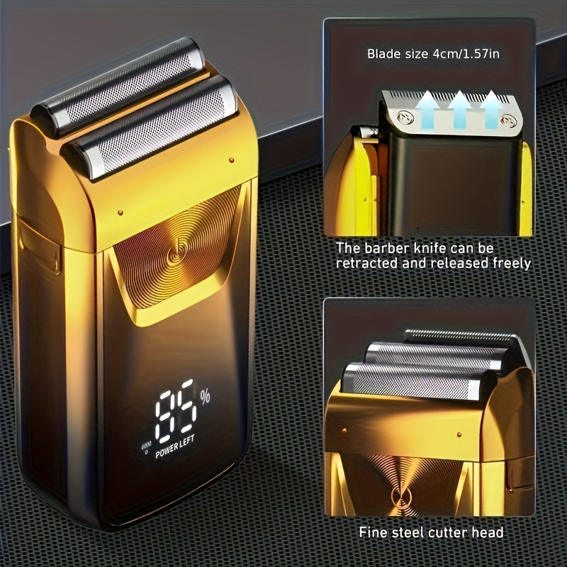 MIGUAN 2-in-1 Sleek Golden Electric Foil & Bald Shaver - Dual-Head Razor with Popup Beard Trimmer, Rechargeable Lithium Battery, Adjustable Speed Settings, USB Charging - Ideal for Precision Haircuts, Men's Grooming Tool
