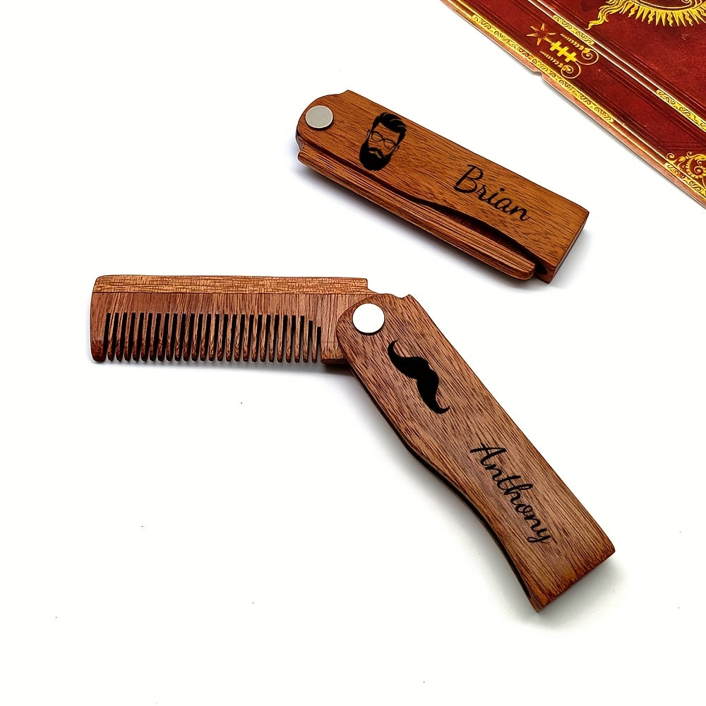Personalized Wooden Beard Comb - Foldable Men'S Grooming Gift with Engraved Name "BEN" - Durable & High-Quality Craftsmanship - Ideal for Christmas, Valentine's, Weddings, Birthdays - Perfect for Dad, Husband, Groom, Groom Ac