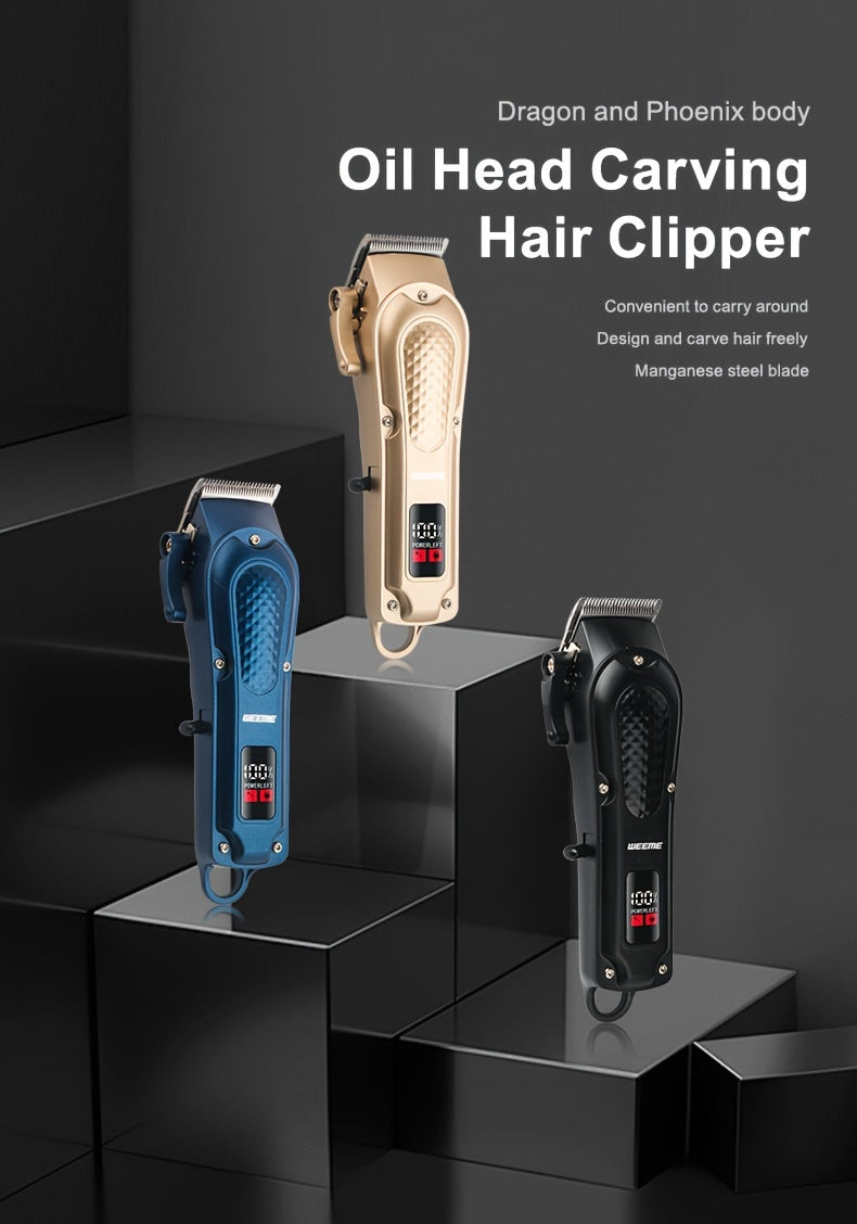 WEEME Professional Hair Clippers Set, 4-Position Limiting Comb, LCD Display, USB Rechargeable, 36V Voltage, 1500mAh Battery, Black/Blue/Golden Options, Men's Grooming Tool